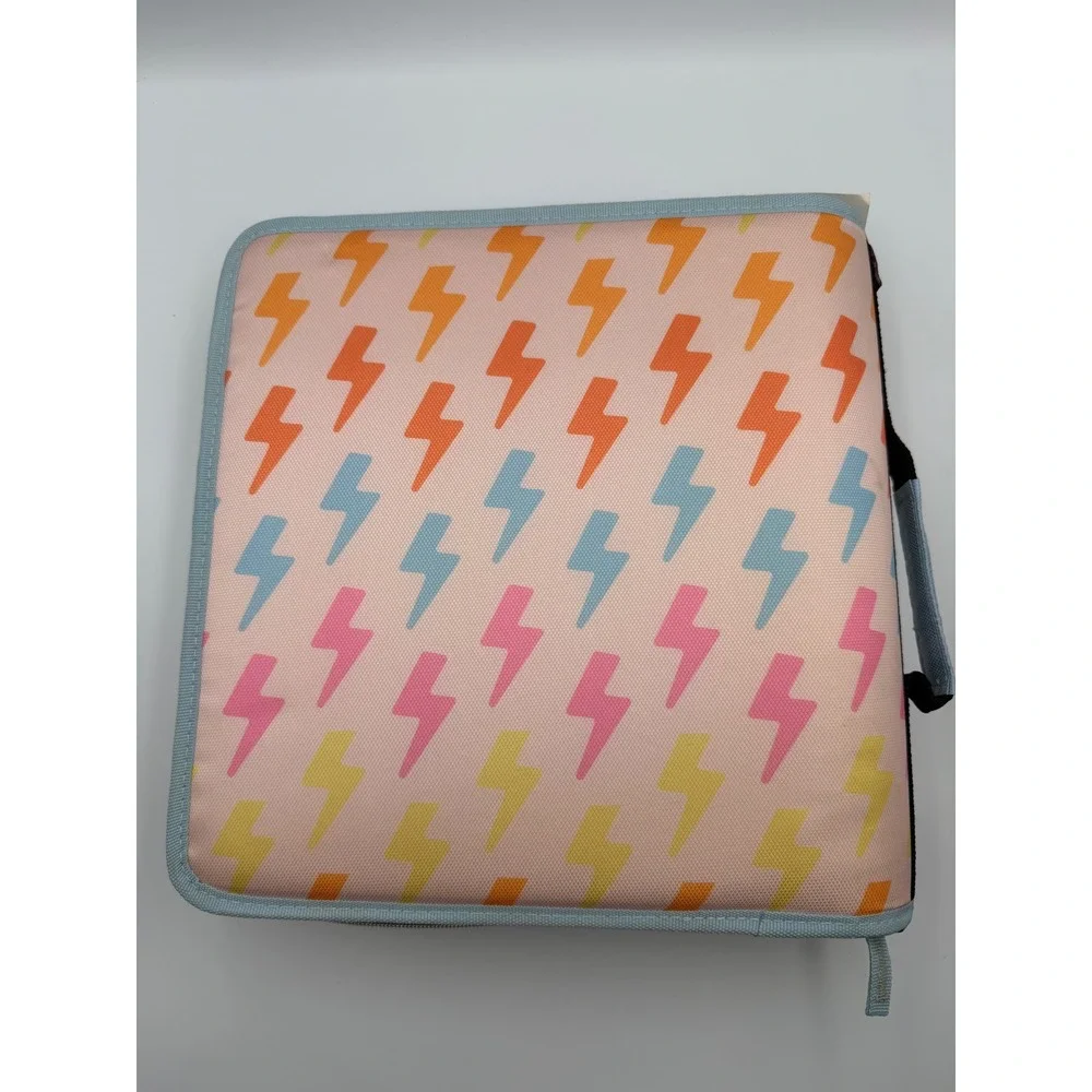 Case-it Mighty Zip Tab 3 Inch Zipper Binder Pink Lightning Bolt T-641-P NWT